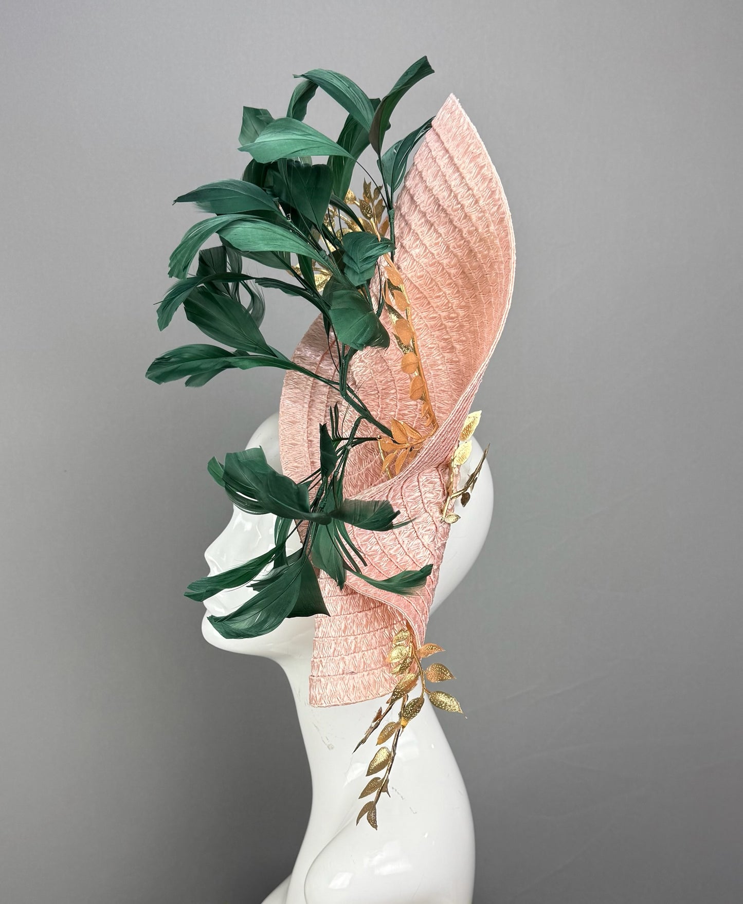 Pink and Green Kentucky Derby fascinator, Derby Hat Alternative (GOLD LINE)