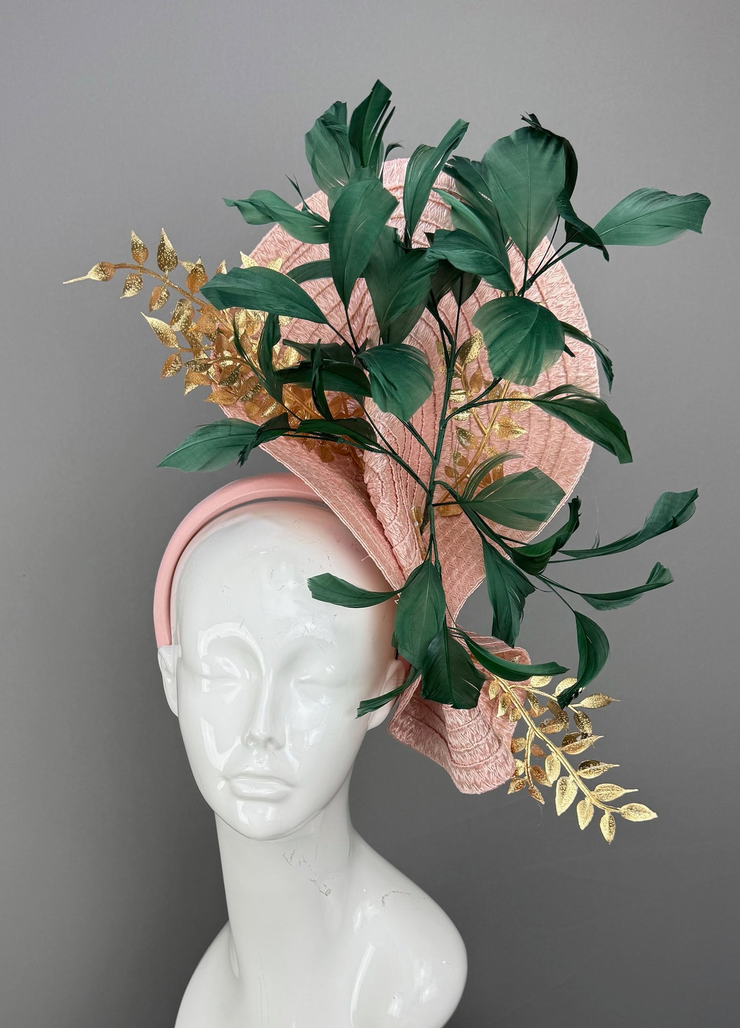 Pink and Green Kentucky Derby fascinator, Derby Hat Alternative (GOLD LINE)