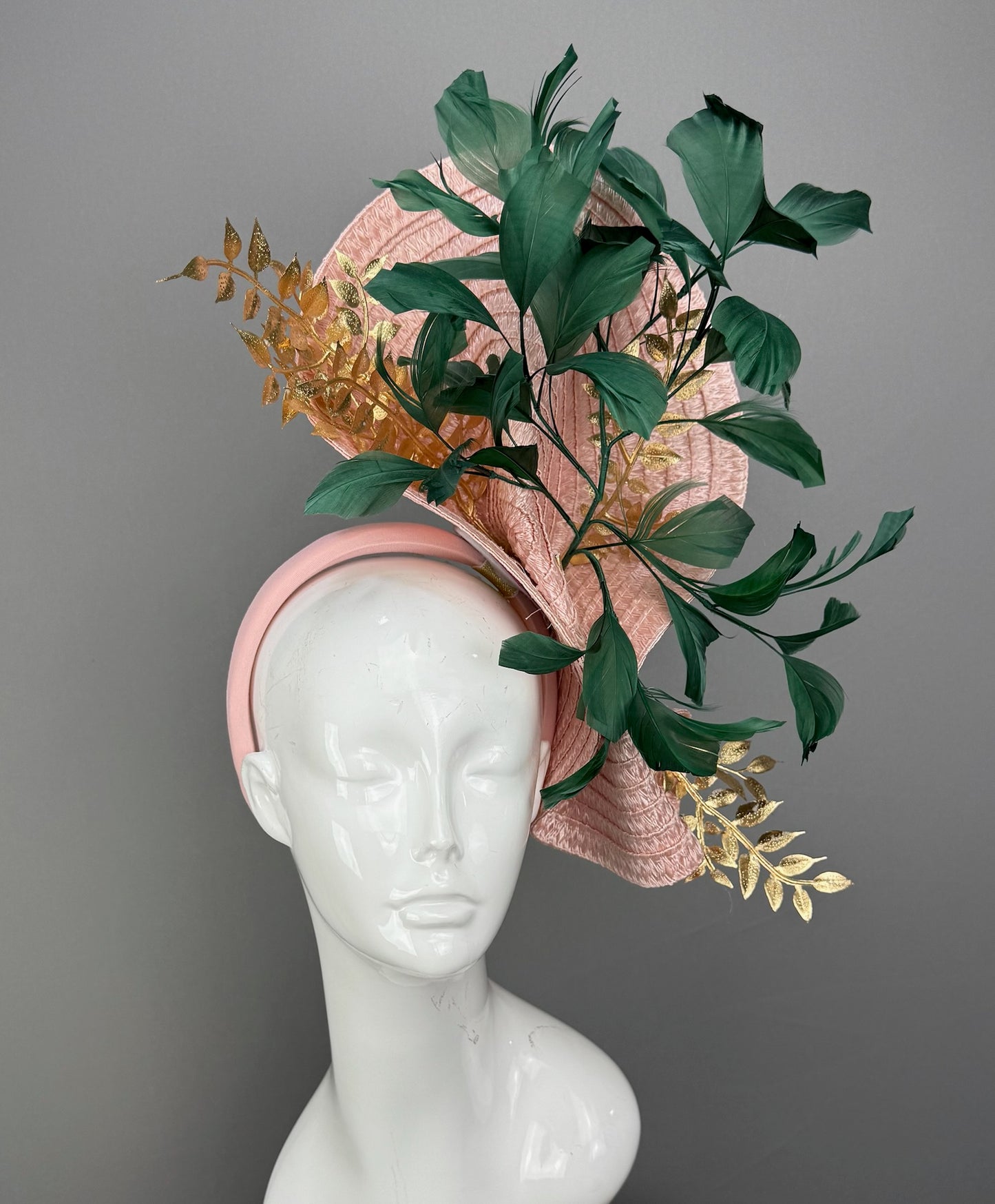 Pink and Green Kentucky Derby fascinator, Derby Hat Alternative (GOLD LINE)