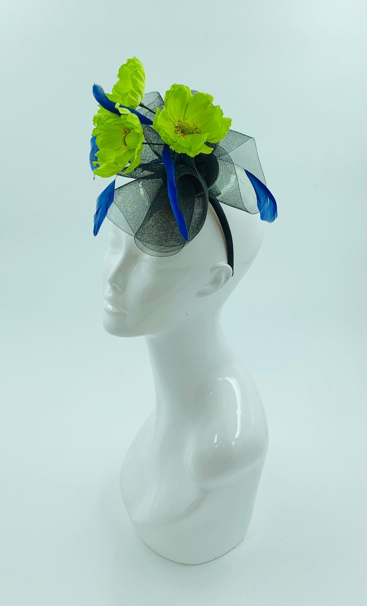 Derby Fascinator, Chic Kentucky Derby Hat Alternative, green and blue fascinator, derby hat (SILVER LINE, multiple color options available)