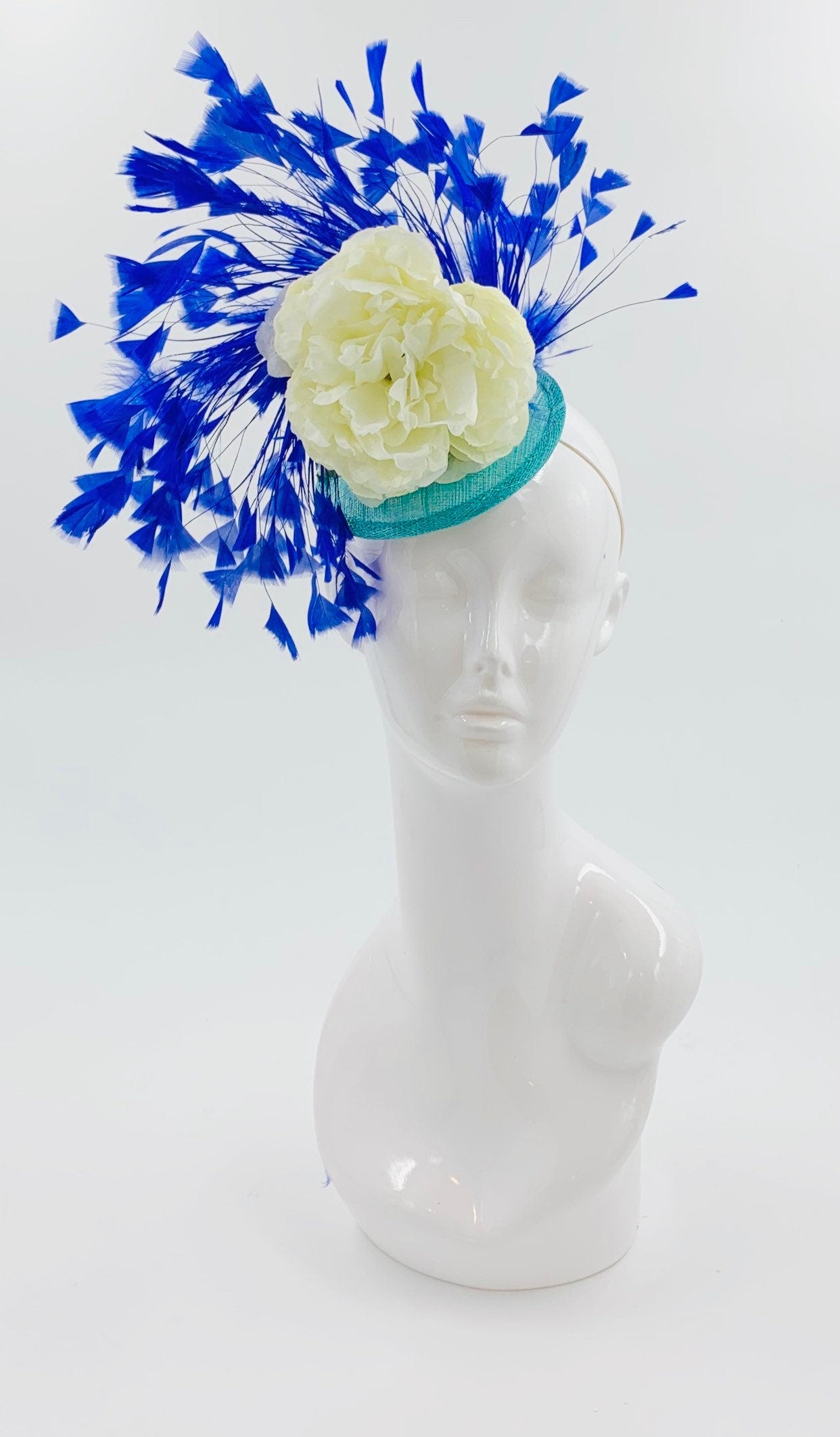 Derby Fascinator, Chic Kentucky Derby Hat Alternative, turquoise and blue fascinator, derby hat (GOLD LINE)