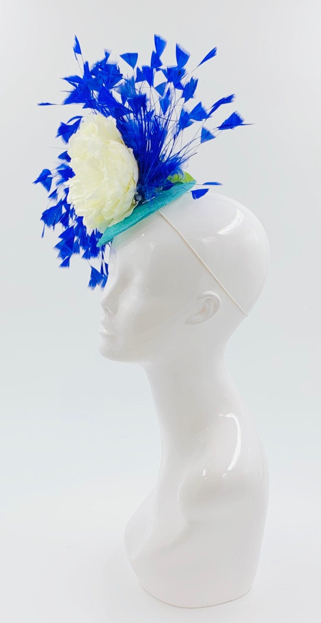 Derby Fascinator, Chic Kentucky Derby Hat Alternative, turquoise and blue fascinator, derby hat (GOLD LINE)