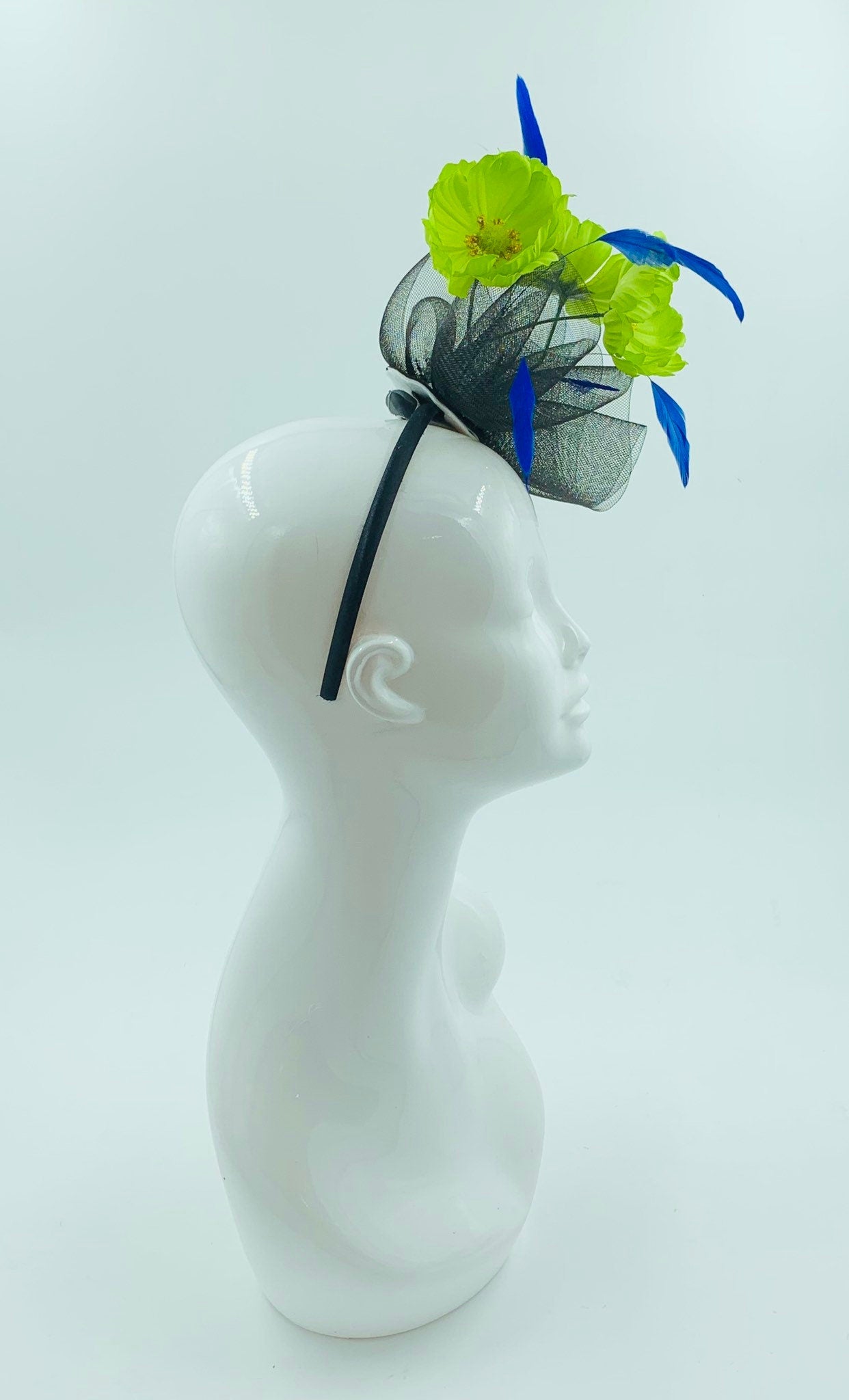 Derby Fascinator, Chic Kentucky Derby Hat Alternative, green and blue fascinator, derby hat (SILVER LINE, multiple color options available)