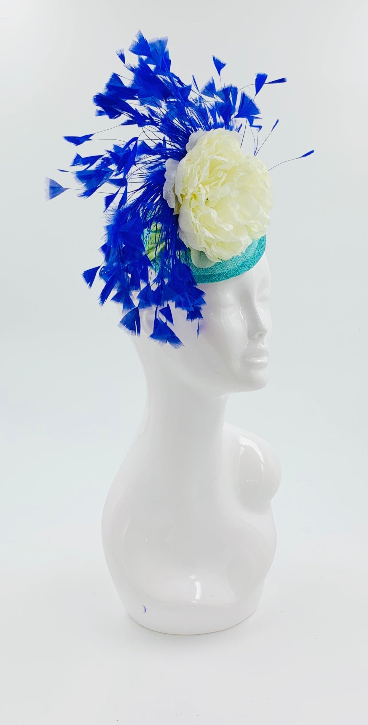 Derby Fascinator, Chic Kentucky Derby Hat Alternative, turquoise and blue fascinator, derby hat (GOLD LINE)