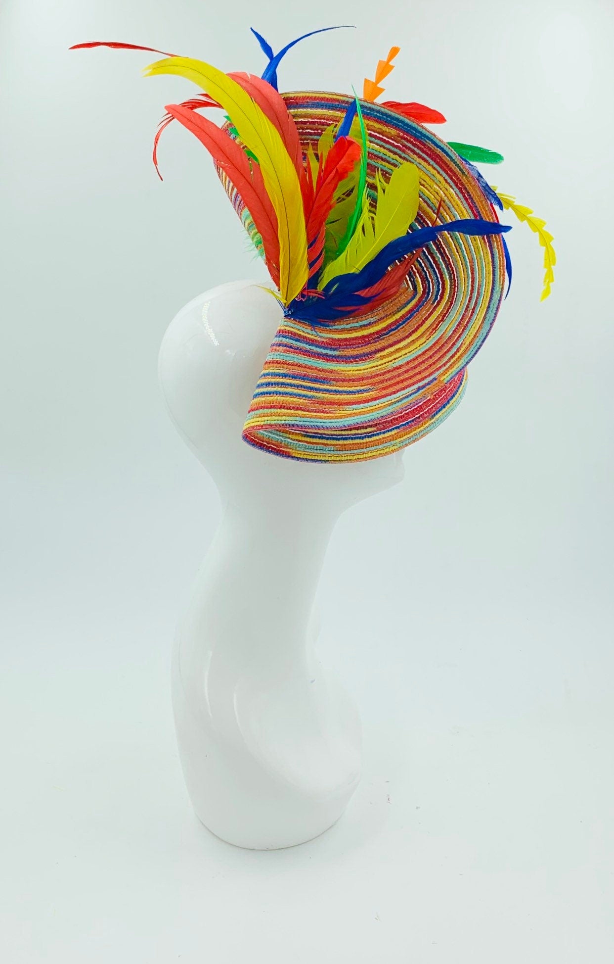 Derby Fascinator, Chic Kentucky Derby Hat Alternative, rainbow of colors fascinator (GOLD LINE)