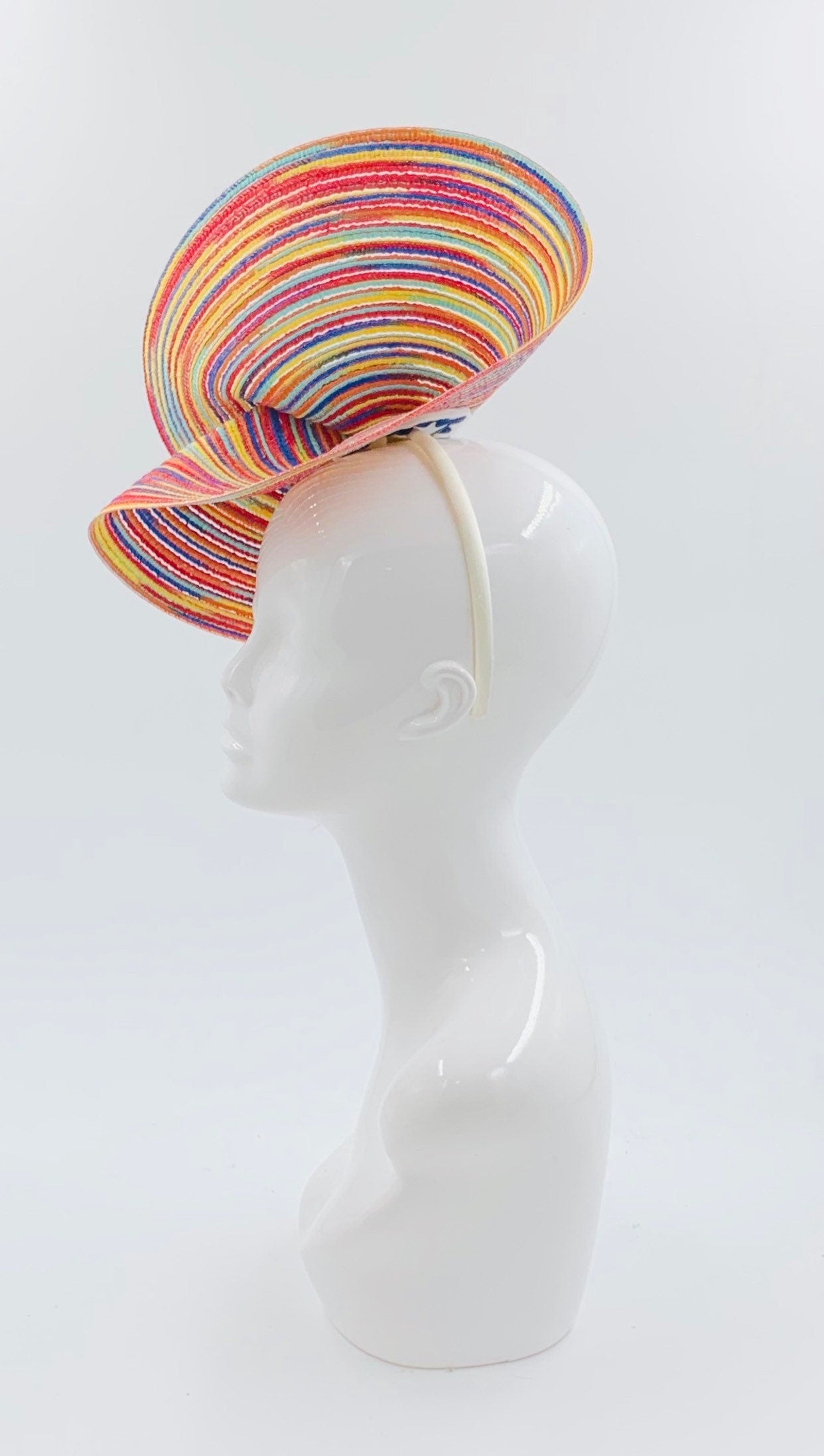 Derby Fascinator, Chic Kentucky Derby Hat Alternative, rainbow of colors fascinator (GOLD LINE)