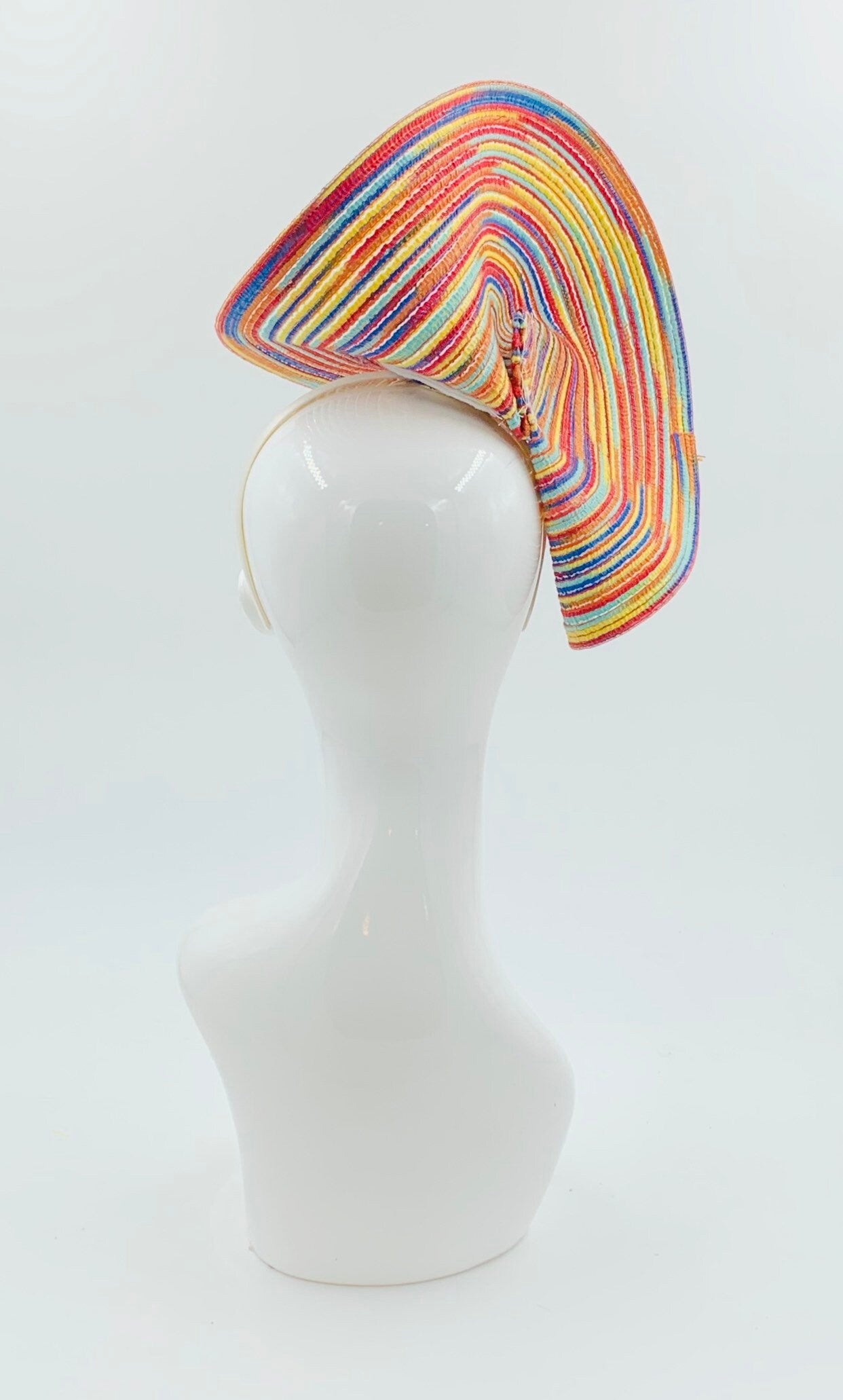 Derby Fascinator, Chic Kentucky Derby Hat Alternative, rainbow of colors fascinator (GOLD LINE)