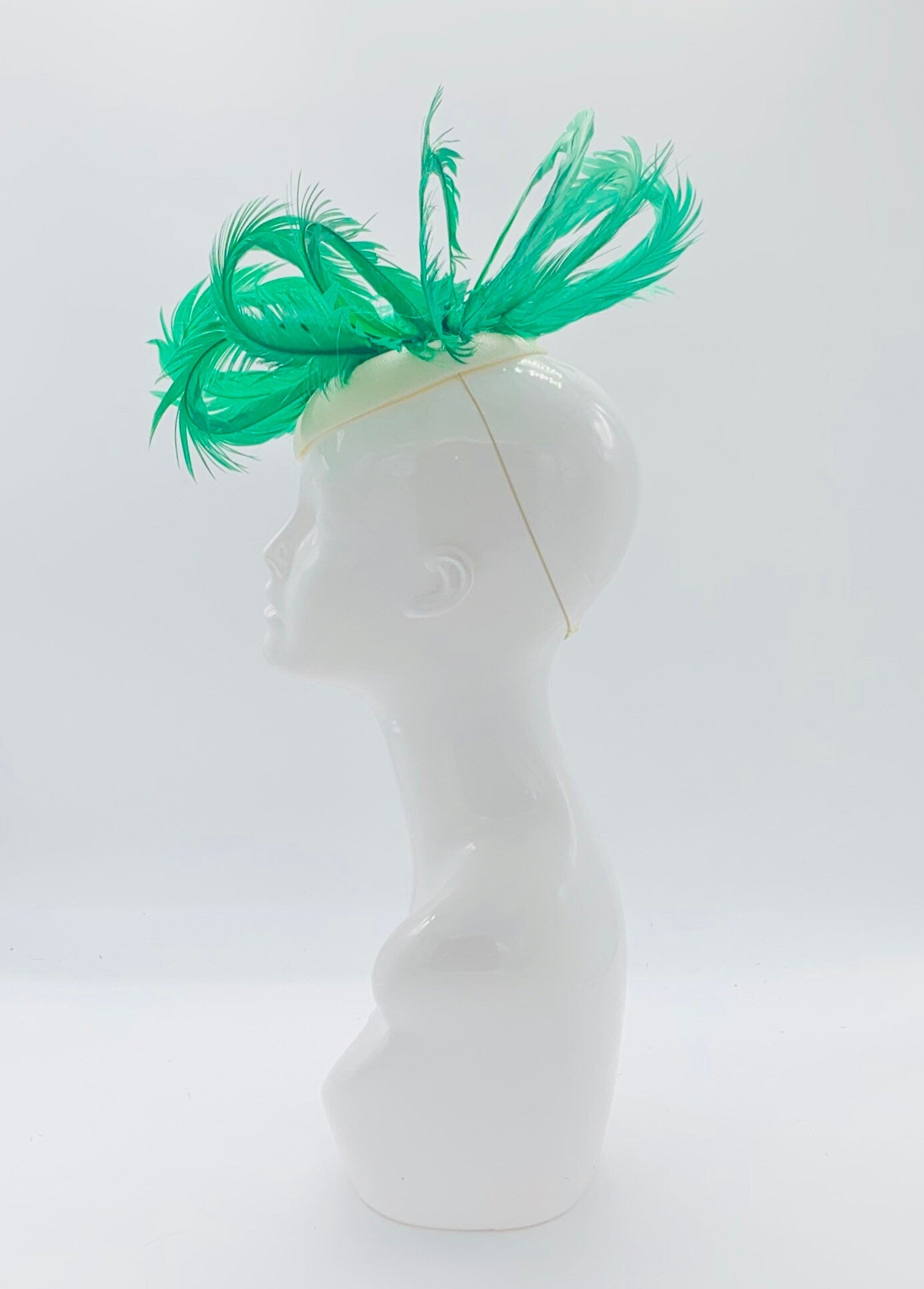 Kentucky derby hat, fascinator, floral headpiece, derby hat alternative, white and green fascinator, (GOLD LINE)