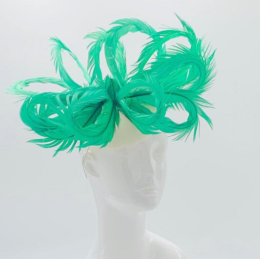 Kentucky derby hat, fascinator, floral headpiece, derby hat alternative, white and green fascinator, (GOLD LINE)