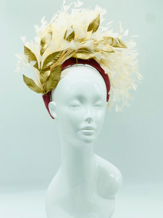 Ivory and gold Kentucky Derby Floral Feather Fascinator, Derby Hat Alternative (GOLD LINE)