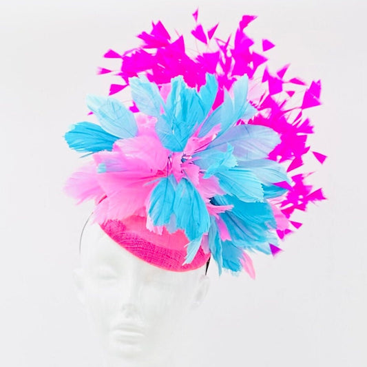 Hot pink, light pink, blue Kentucky Derby Fascinator, derby hat Kentucky Derby Hat Alternative, Floral Fascinator (GOLD LINE)