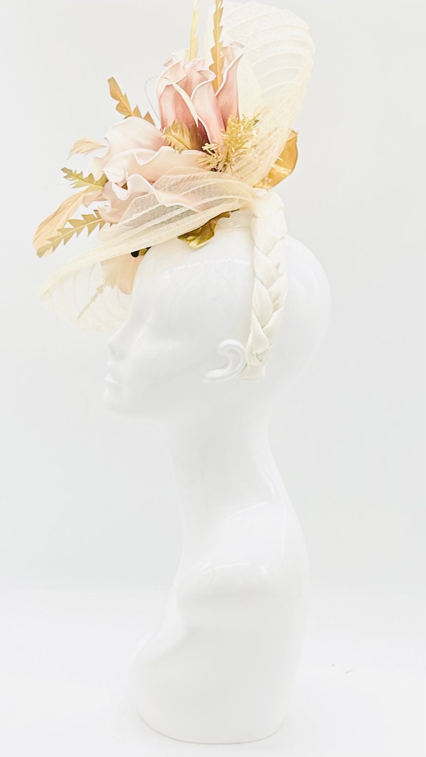 Dusty rose, ivory, gold Kentucky Derby Fascinator, headpiece, derby hat Kentucky Derby Hat Alternative, Floral Fascinator, (PLATINUM LINE)