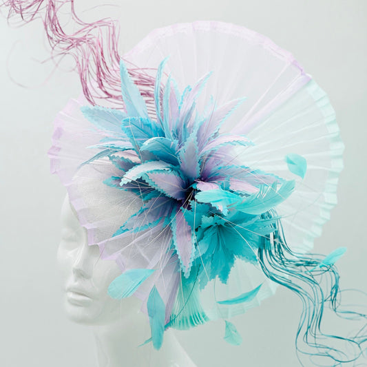 Turquoise and purple wavy Kentucky Derby Fascinator, headpiece, derby hat Kentucky Derby Hat Alternative, Floral Fascinator (GOLD LINE)