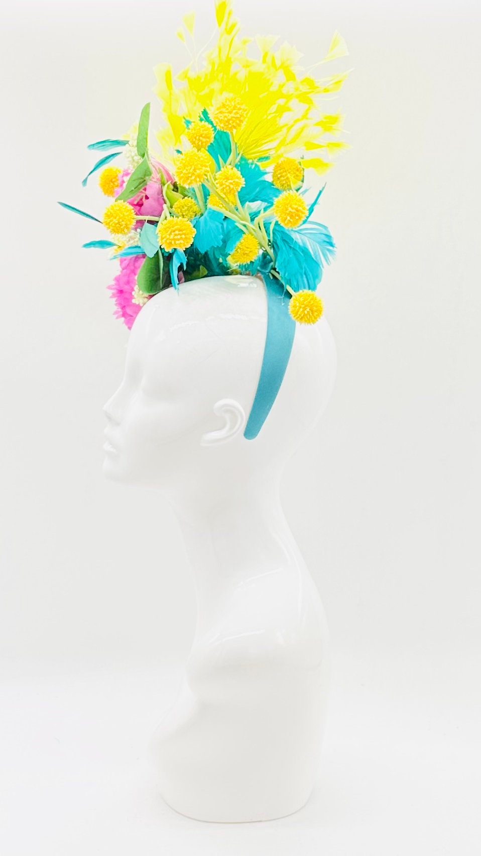 Yellow, teal and fuchsia Kentucky Derby Fascinator, Kentucky Derby Hat Alternative, Floral Fascinator (PLATINUM LINE)