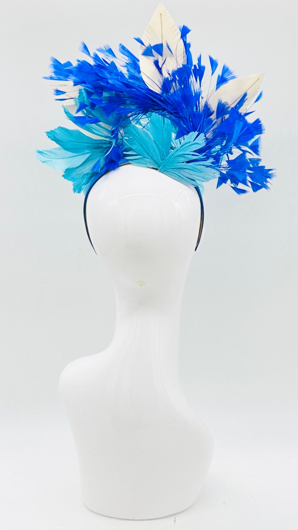 Turquoise, white and gold Kentucky Derby Fascinator, Oaks, Thurby, headpiece, derby hat Kentucky Derby Hat, Fascinator (GOLD LINE)