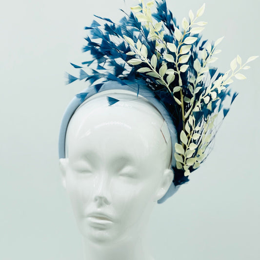 Blue on blue, navy Kentucky Derby Fascinator, hat Kentucky Derby Hat Alternative, Floral Fascinator (GOLD LINE)