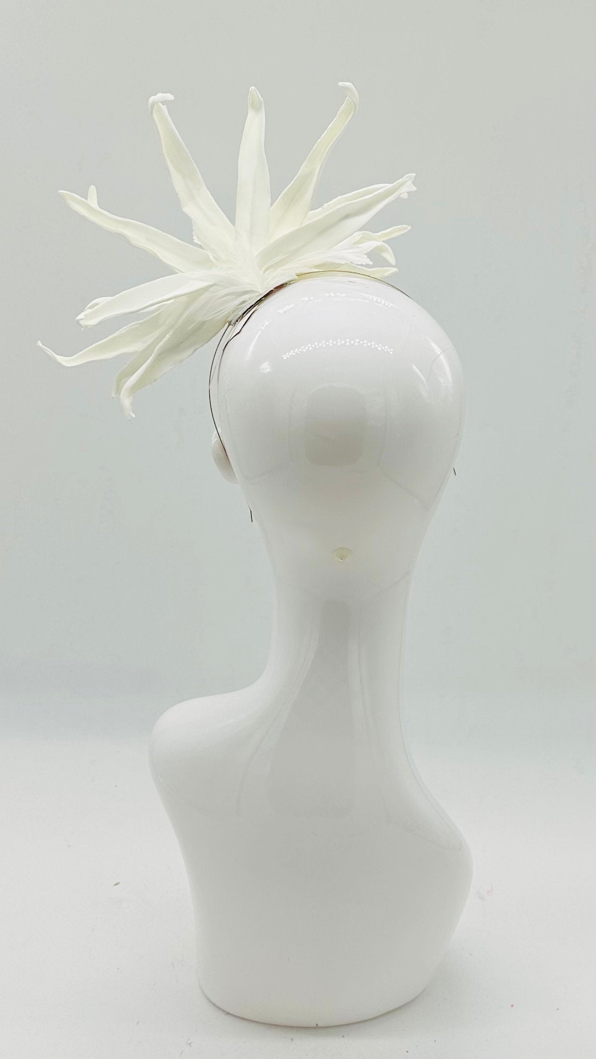 All white Kentucky Derby Floral Feather Fascinator, Derby Hat Alternative (SILVER LINE)