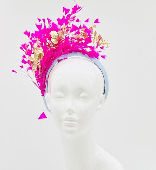 Blue and Fuchsia Kentucky Derby Fascinator, derby hat Kentucky Derby Hat Alternative, Floral Fascinator (SILVER LINE)