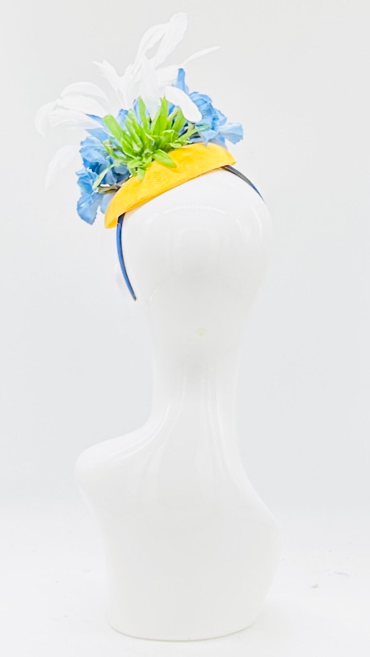 Blue and yellow Derby Fascinator, Kentucky Derby Hat Alternative, Kentucky derby hat (SILVER LINE)