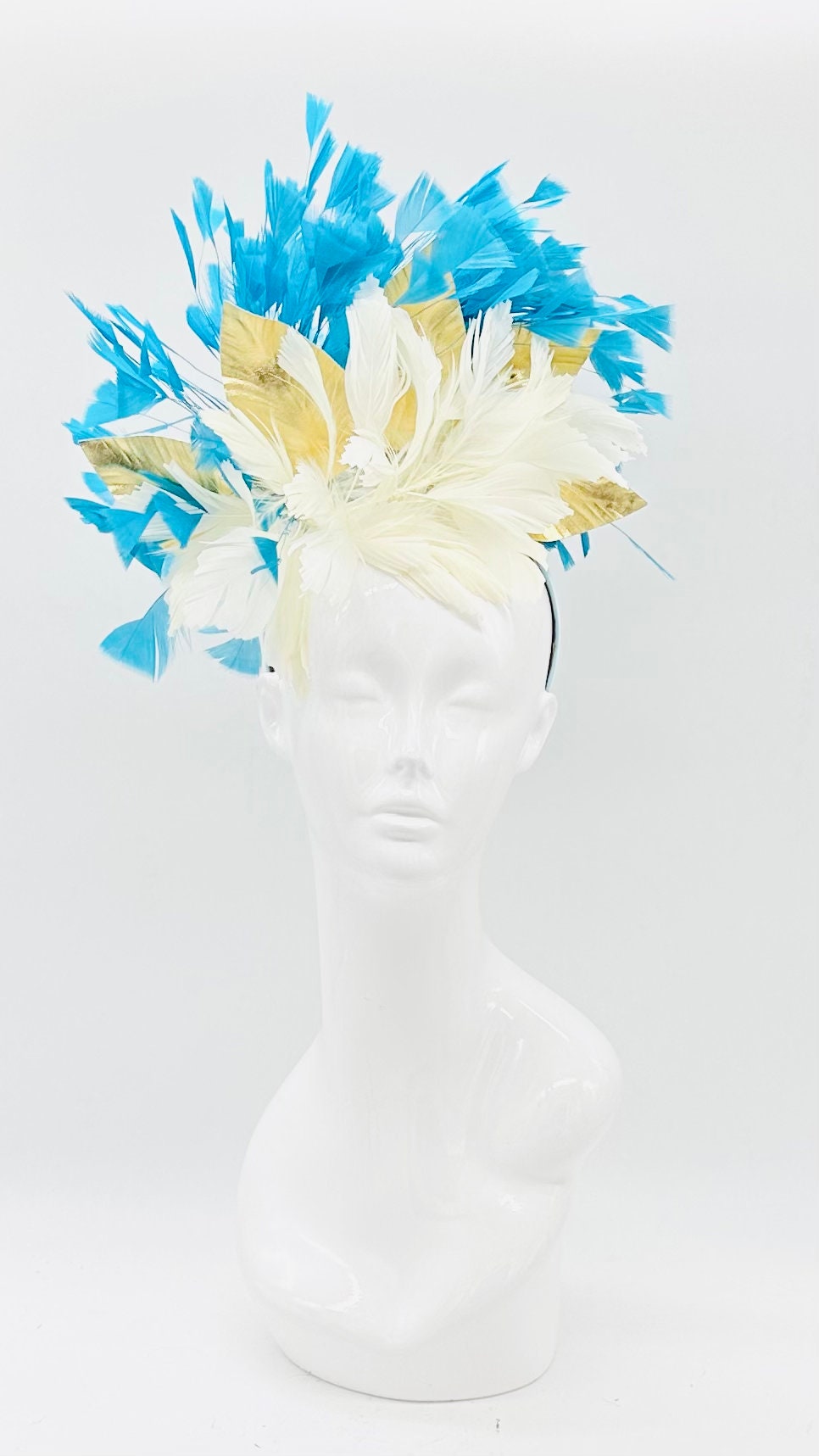 Blue, white and gold Kentucky Derby Fascinator, headpiece, derby hat Kentucky Derby Hat Alternative, Floral Fascinator (GOLD LINE)