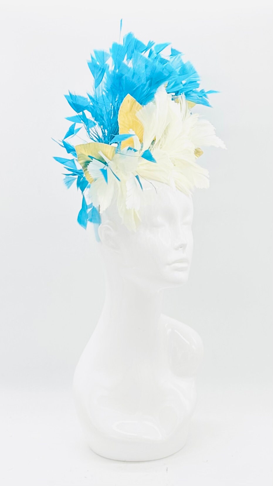 Blue, white and gold Kentucky Derby Fascinator, headpiece, derby hat Kentucky Derby Hat Alternative, Floral Fascinator (GOLD LINE)