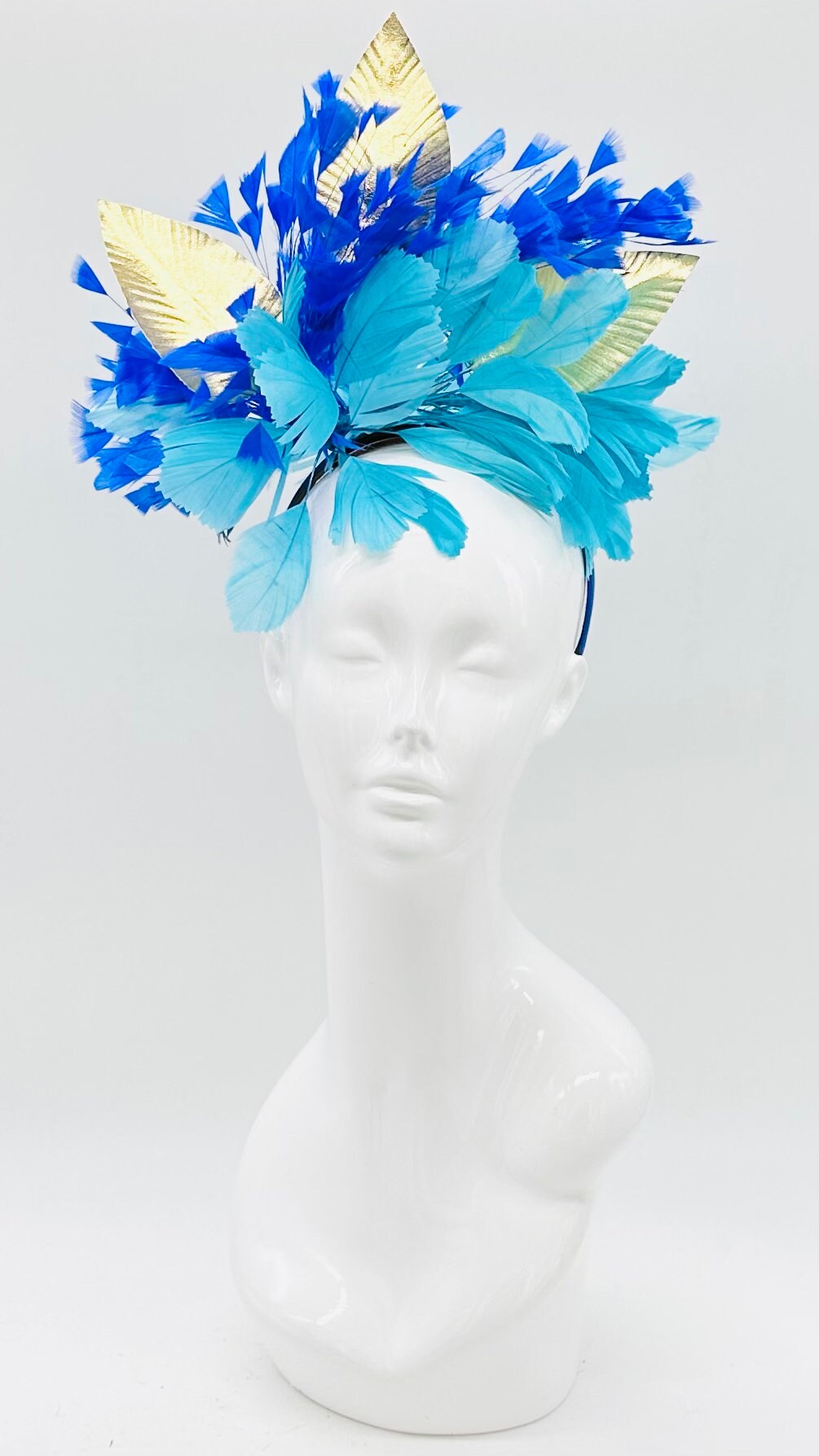 Turquoise, white and gold Kentucky Derby Fascinator, Oaks, Thurby, headpiece, derby hat Kentucky Derby Hat, Fascinator (GOLD LINE)