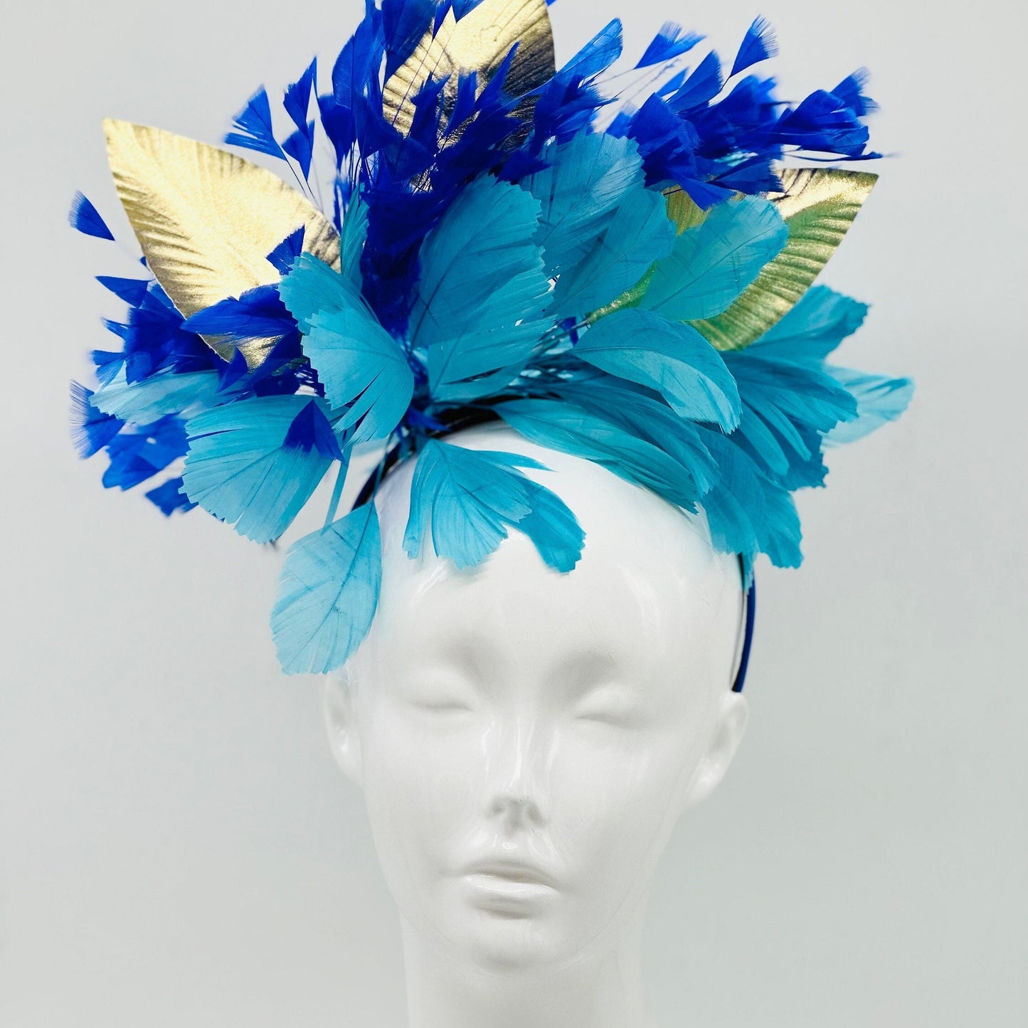 Turquoise, white and gold Kentucky Derby Fascinator, Oaks, Thurby, headpiece, derby hat Kentucky Derby Hat, Fascinator (GOLD LINE)