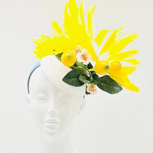 White, yellow, lemon Derby Fascinator, Kentucky Derby Hat Alternative, Kentucky derby hat (GOLD LINE)