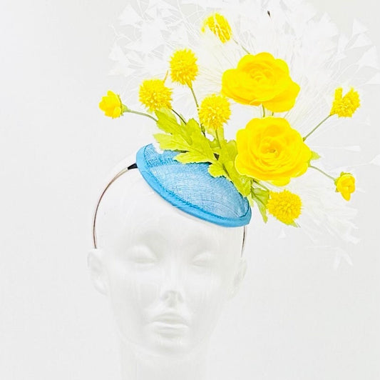 Turquoise and yellow Derby Fascinator, Kentucky Derby Hat Alternative, Kentucky derby hat (SILVER LINE)