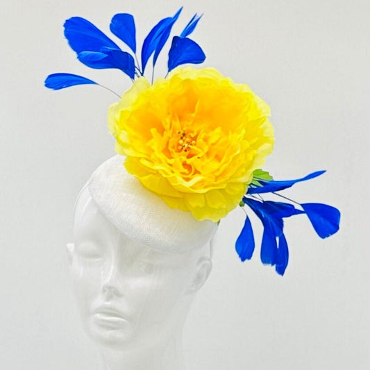 Yelllow and blue Derby Fascinator, Kentucky Derby Hat Alternative, Kentucky derby hat (GOLD LINE)