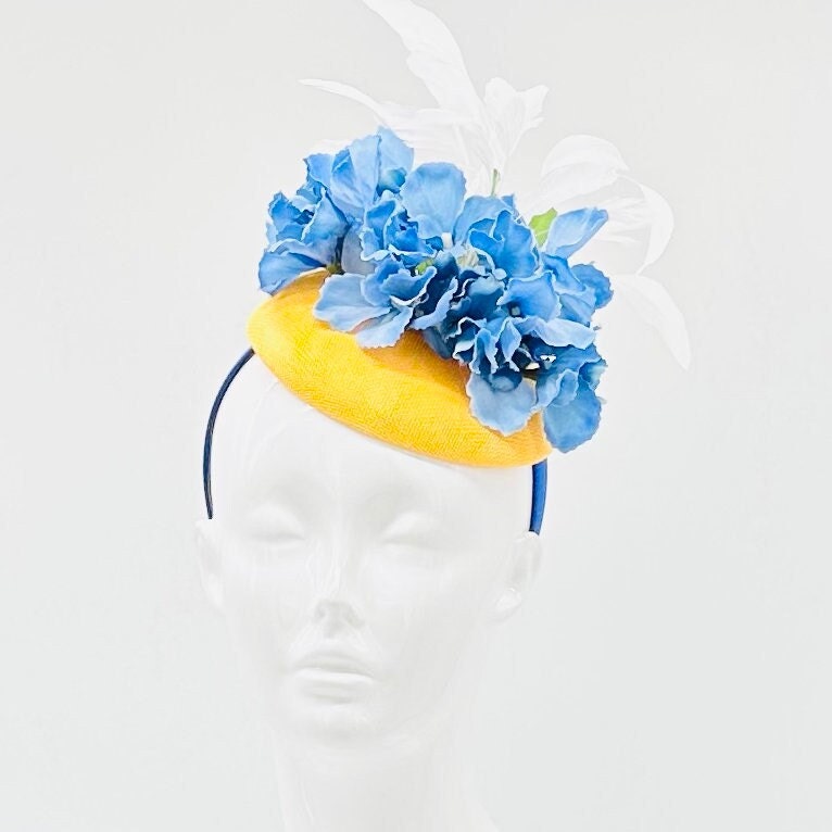 Blue and yellow Derby Fascinator, Kentucky Derby Hat Alternative, Kentucky derby hat (SILVER LINE)