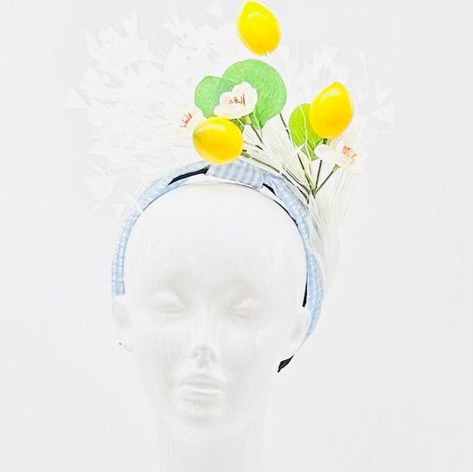 Baby blue and lemon Derby Fascinator, Kentucky Derby Hat Alternative, Kentucky derby hat (SILVER LINE)