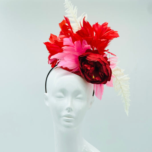 Red, White and Pink Derby Fascinator, Kentucky Derby Hat Alternative, Kentucky derby hat (GOLD LINE)