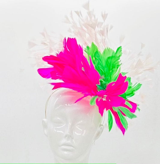 Hot pink, light pink and green Kentucky Derby Fascinator (GOLD LINE)