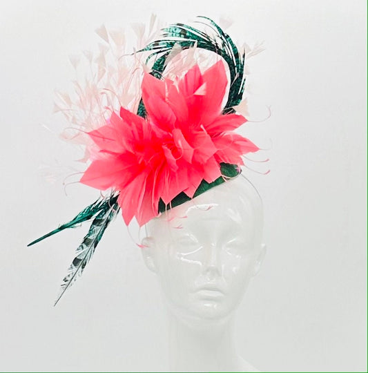 Coral, pink and green colored Kentucky Derby Fascinator