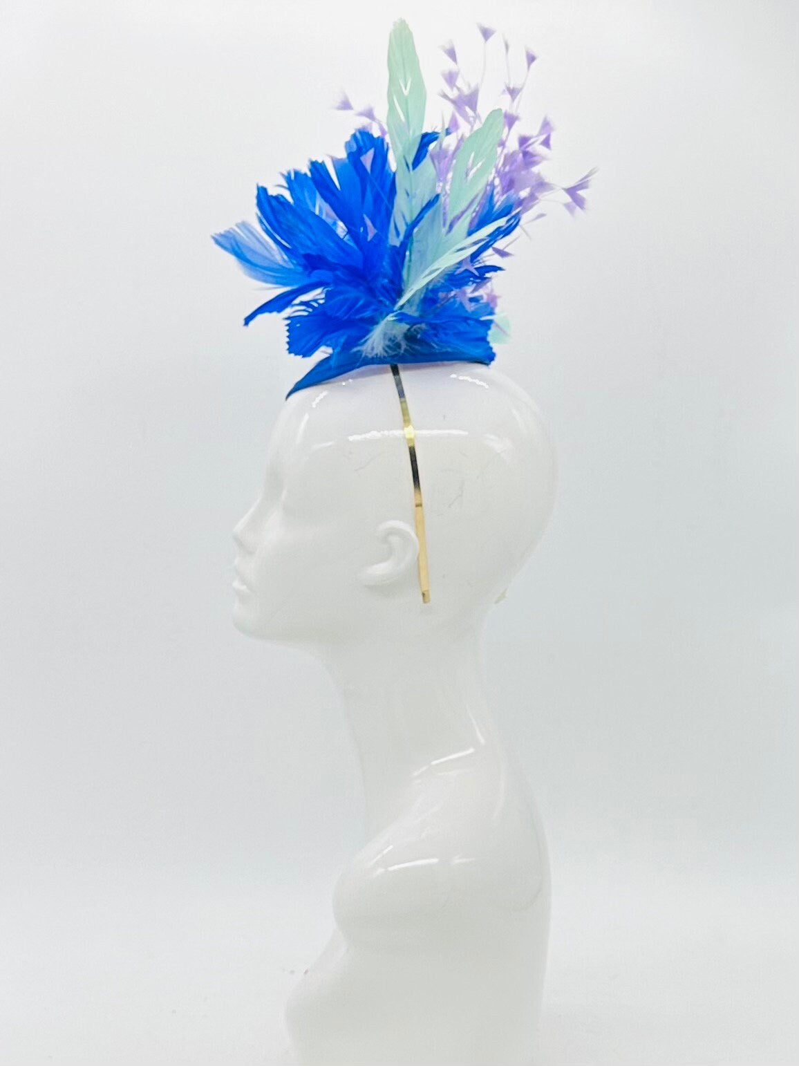 Blue, purple, and mint Kentucky Derby Fascinator, Derby Hat, (GOLD LINE)