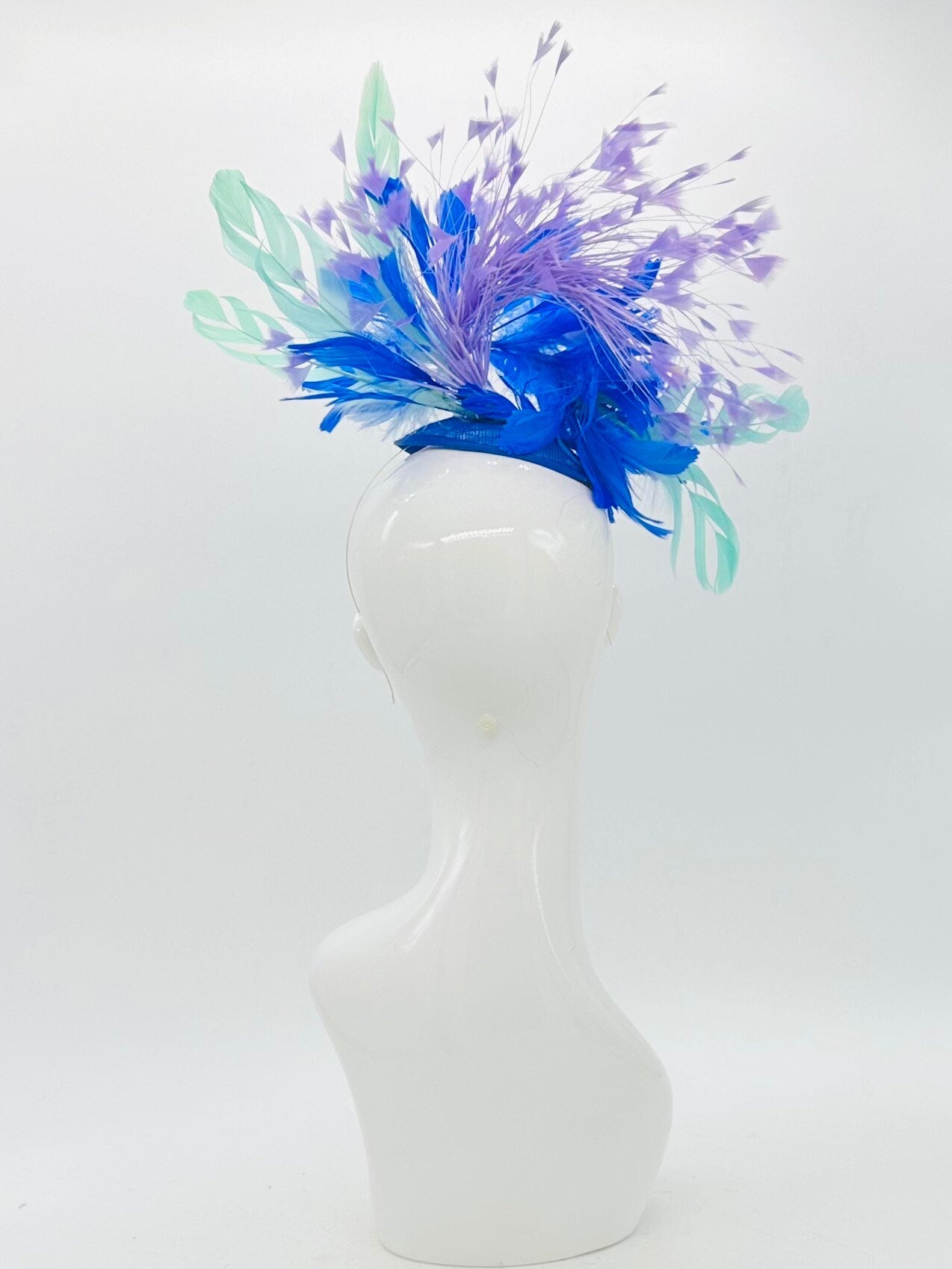 Blue, purple, and mint Kentucky Derby Fascinator, Derby Hat, (GOLD LINE)