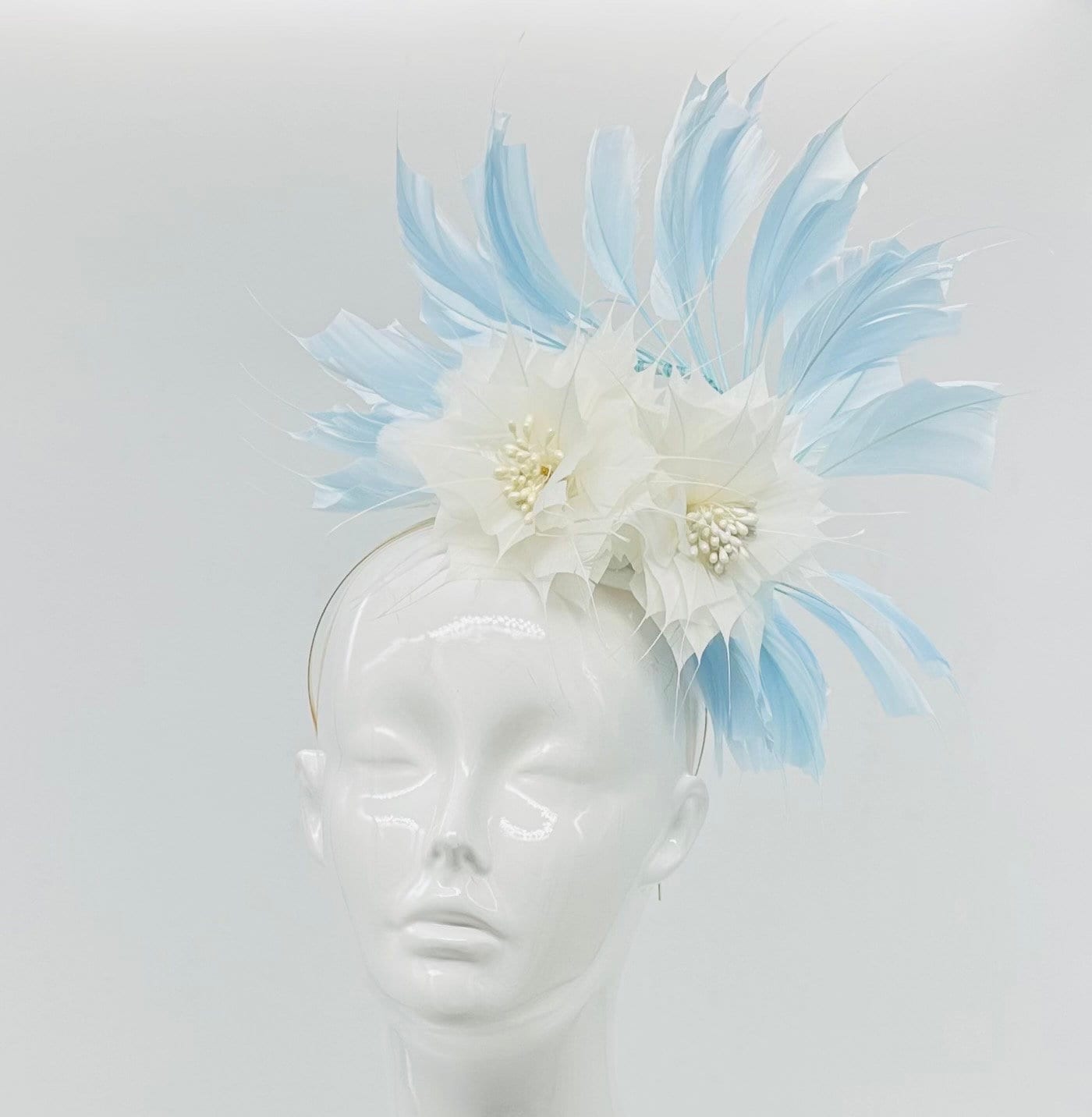 Baby blue and white feather Derby Fascinator, Kentucky Derby Hat Alternative, Kentucky derby hat (GOLD LINE)