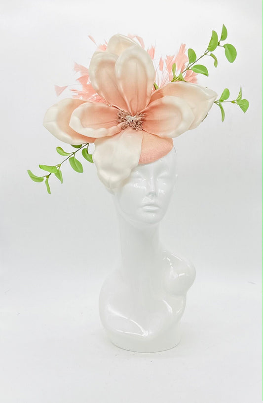 Light pink Kentucky Derby Fascinator with a pop of greenery