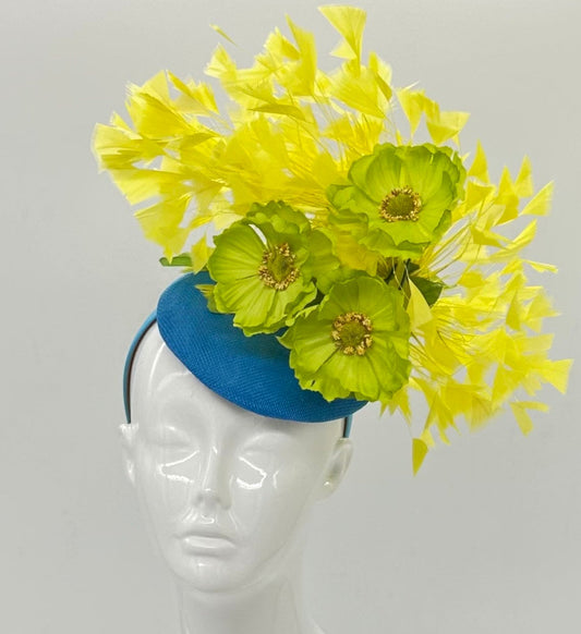 Yellow, green and blue Derby Fascinator, Kentucky Derby Hat Alternative, Kentucky derby hat (SILVER LINE)