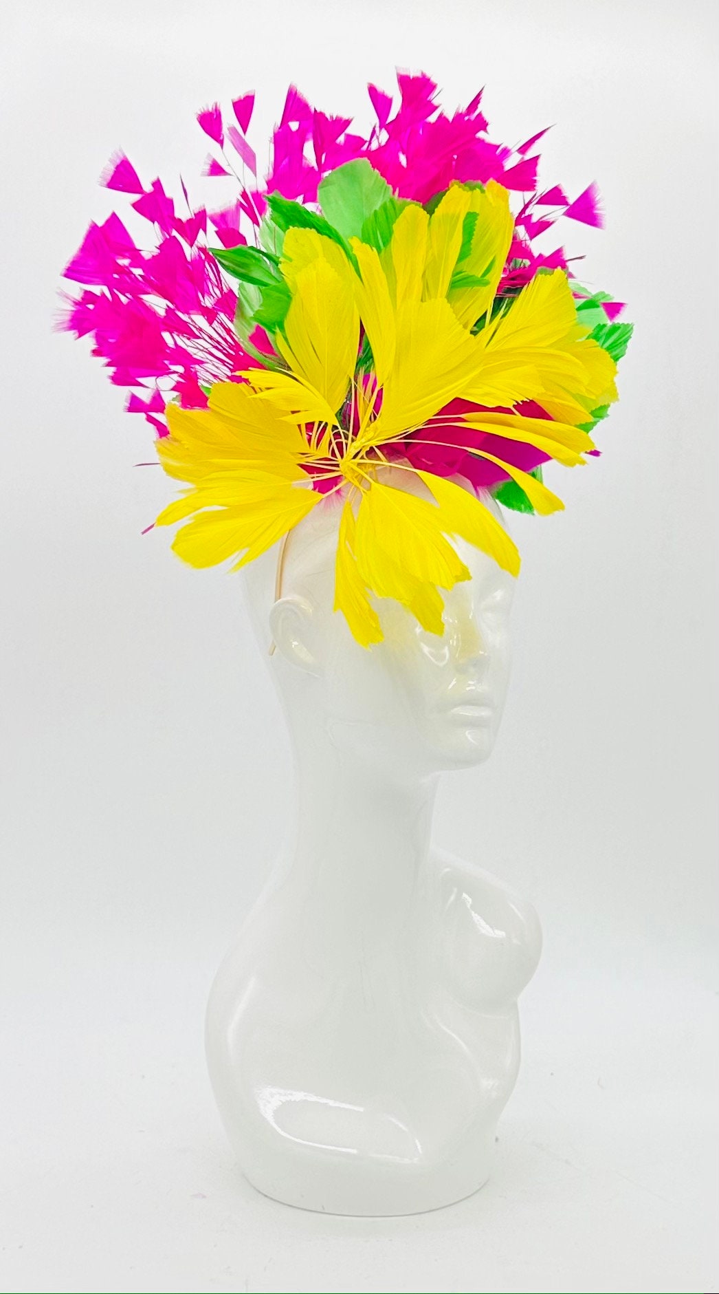 Yellow, pink, and green Kentucky Derby Fascinator, Derby hat (GOLD LINE)