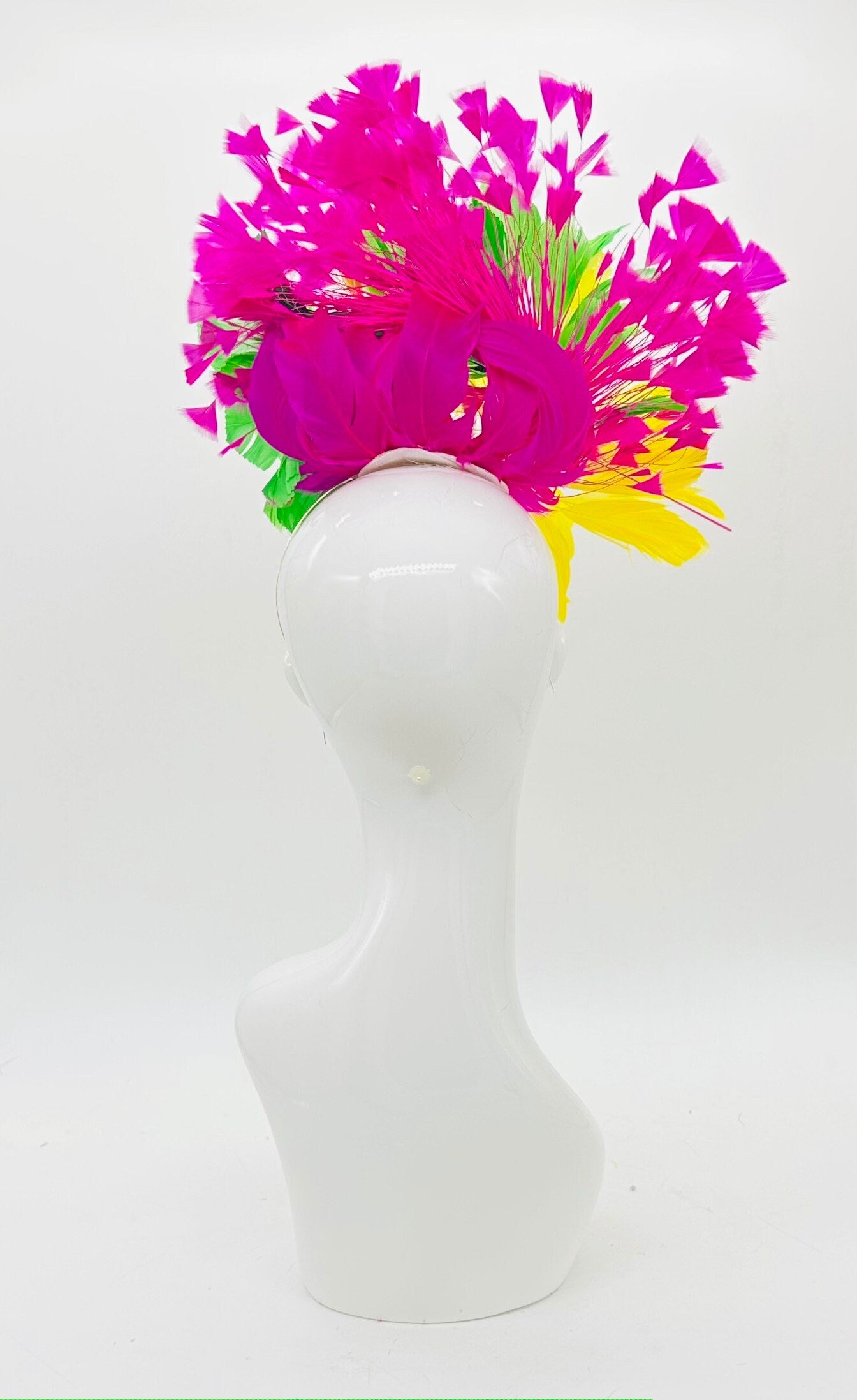 Yellow, pink, and green Kentucky Derby Fascinator, Derby hat (GOLD LINE)