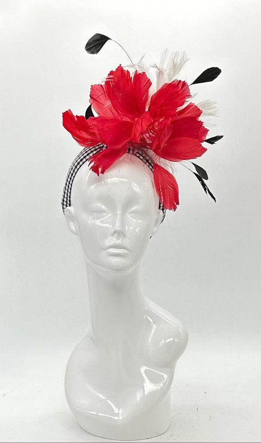 Red, black, and white Kentucky Derby Fascinator (GOLD LINE)