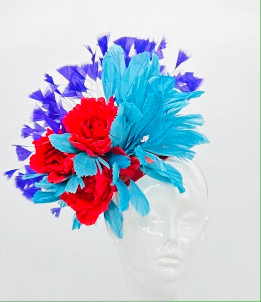 Red, blue and purple Kentucky Derby fascinator, Derby Hat Alternative, (GOLD LINE)