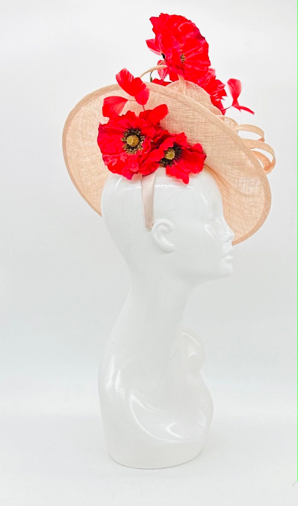 Red and beige Kentucky Derby fascinator, Derby Hat Alternative (GOLD LINE)