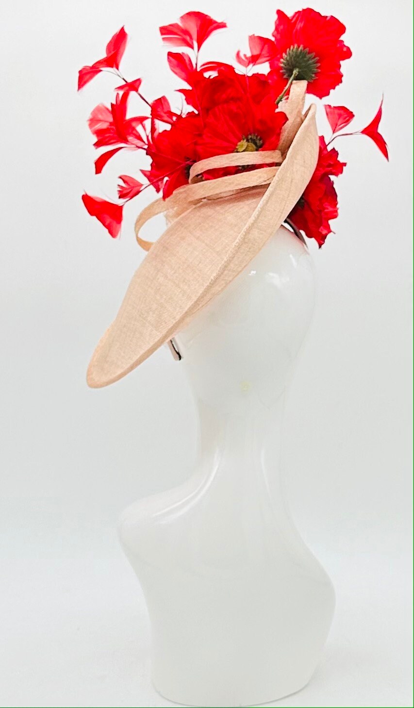 Red and beige Kentucky Derby fascinator, Derby Hat Alternative (GOLD LINE)