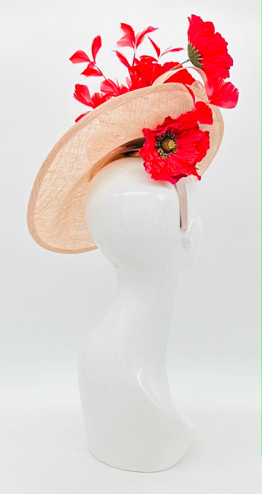 Red and beige Kentucky Derby fascinator, Derby Hat Alternative (GOLD LINE)