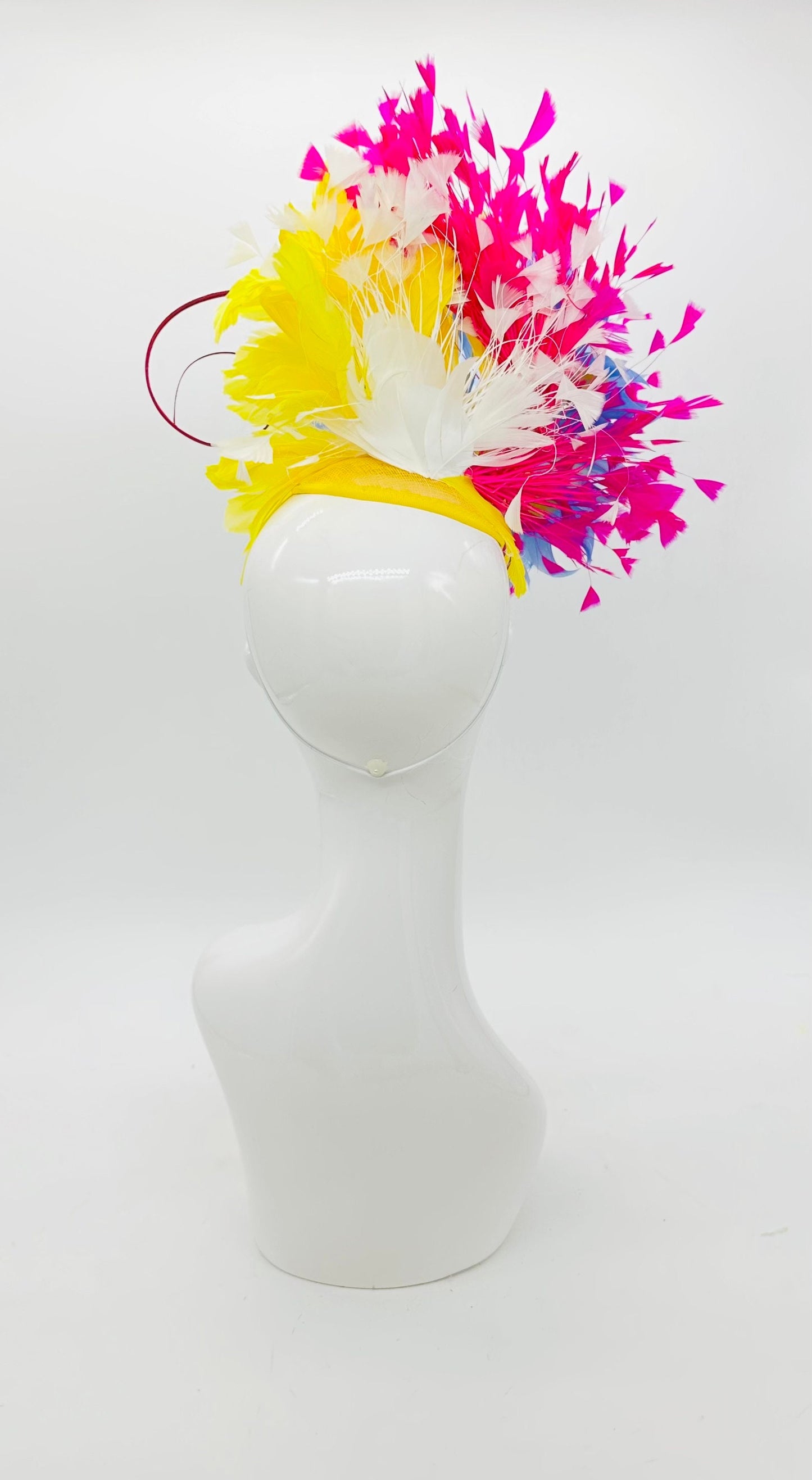 Pink, blue, and yellow Kentucky Derby fascinator, Derby Hat Alternative,(GOLD LINE)