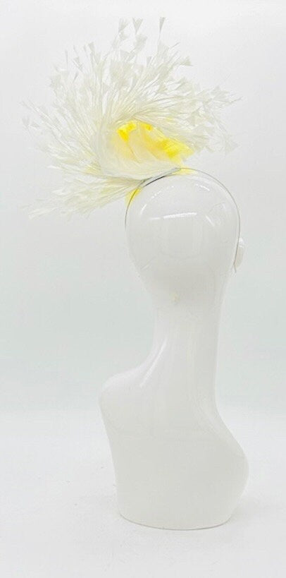 Yellow and white Derby Fascinator, Kentucky Derby Hat Alternative, Kentucky derby hat (GOLD LINE)