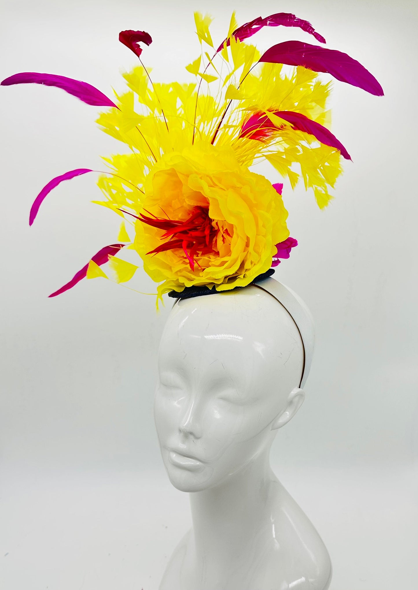 Yellow and pink Kentucky Derby Fascinator, Derby Hat (GOLD LINE)